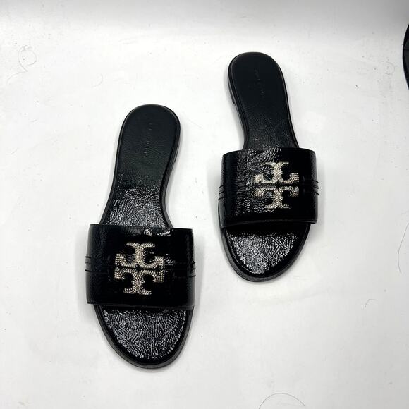 Tory Burch Everly Slide Sandals Perfect Black/Crystal Size 10 NEW - Picture 1 of 8